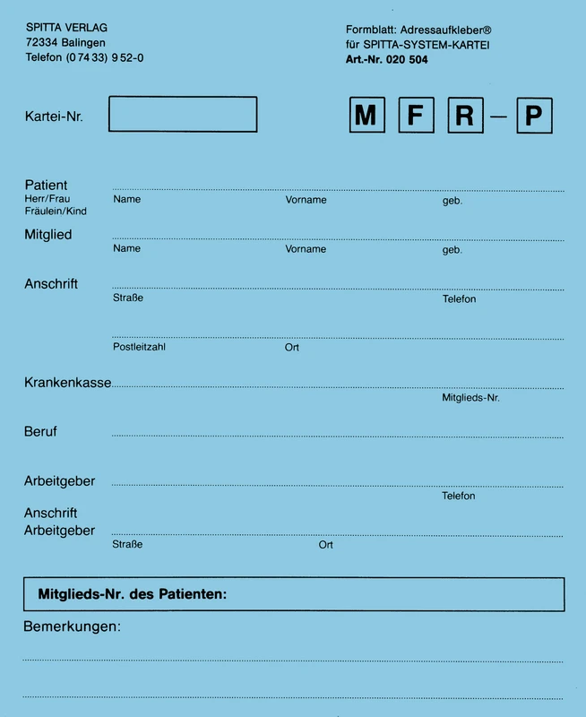 Anschriftenblatt für DIN A5-Karteikarte Stück 50 Blatt blau