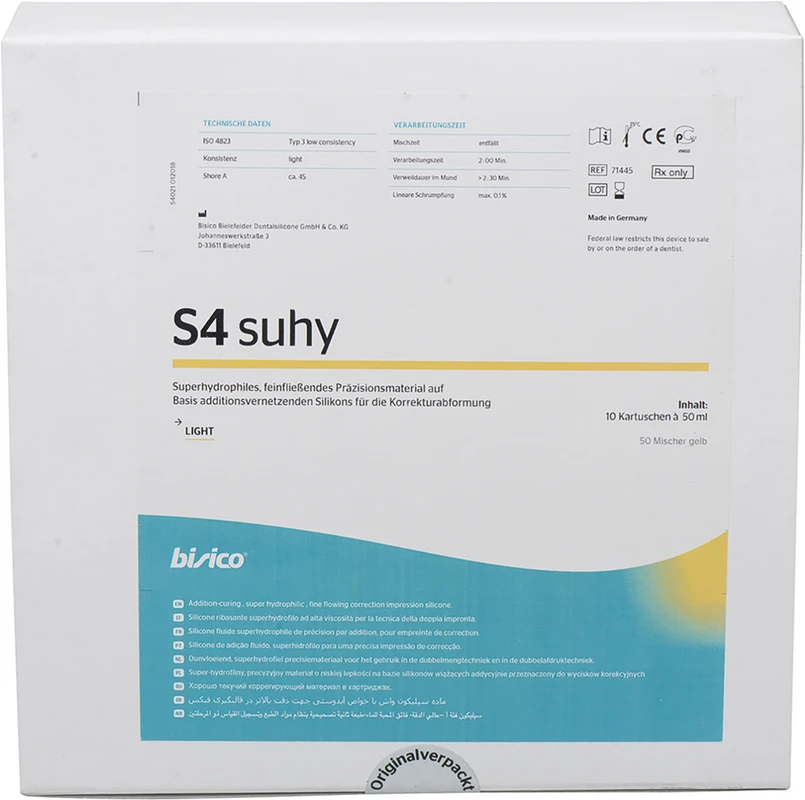 S4 suhy Karton 10 x 50 ml Doppelkartusche, 50 Mischer gelb