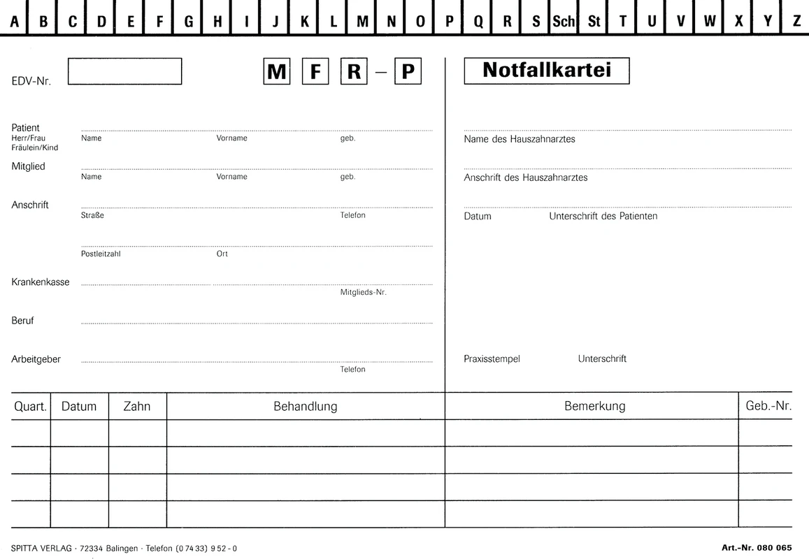 Notfallkarteien Packung 100 Stück 2-fach