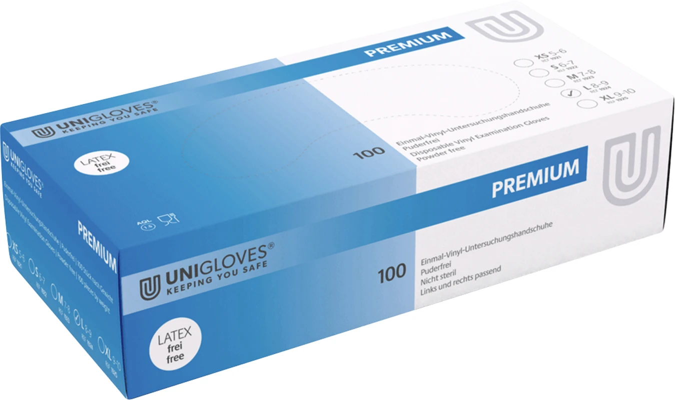 PREMIUM Packung 100 Stück puderfrei, transparent, L uni-base® 300 dentona