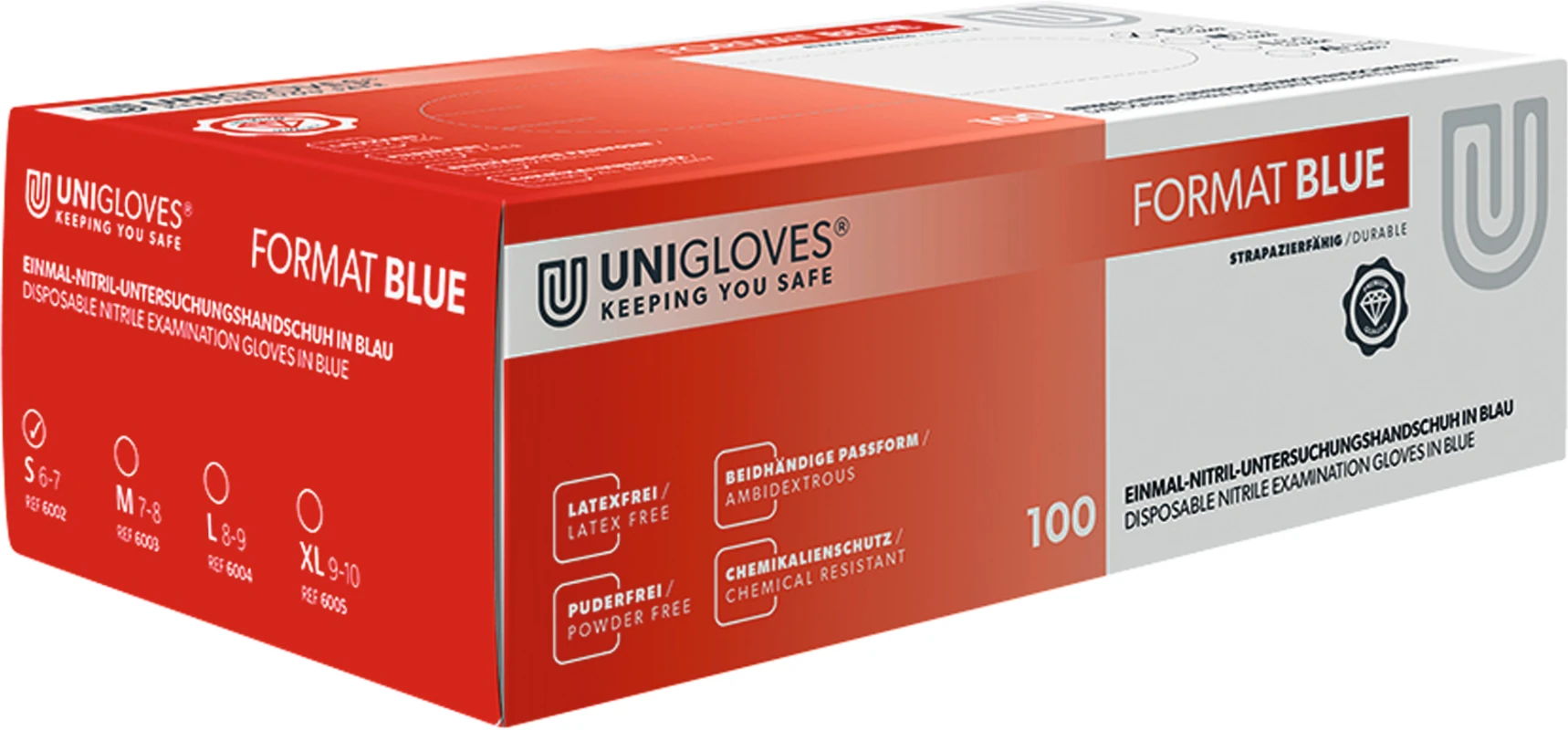 FORMAT BLUE Packung 100 Stück puderfrei, blau, S