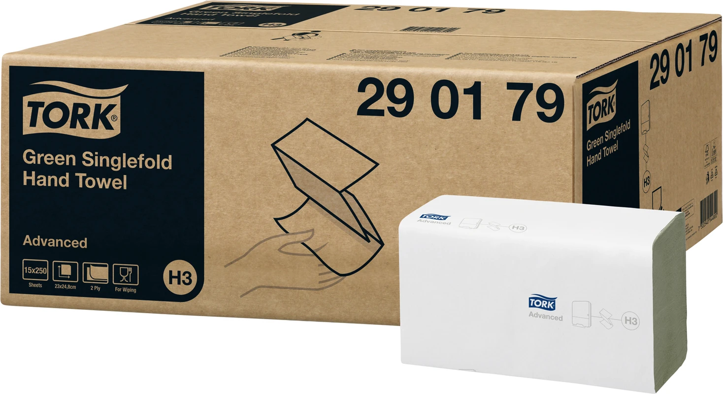 TORK® Zickzack Handtücher (V-Falz) H3 System Karton 15 x 250 Stück 2-lagig, grün, 24,8 x 23 cm