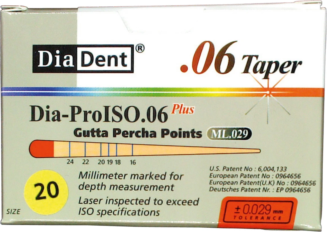 DiaDent® Dia-Pro Guttaperchaspitzen Packung 60 Stück Taper.06, ISO 020
