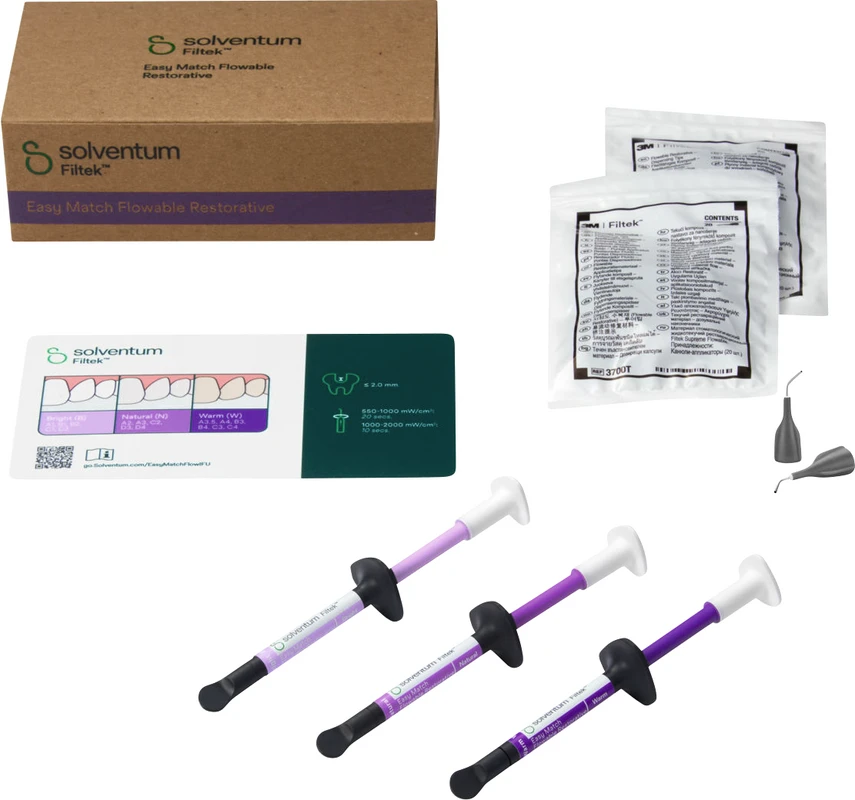 Solventum™ Filtek™ Easy Match Fließfähiges Komposit Intro Kit 3 x 2 g Spritze, 2 x 20 Tips