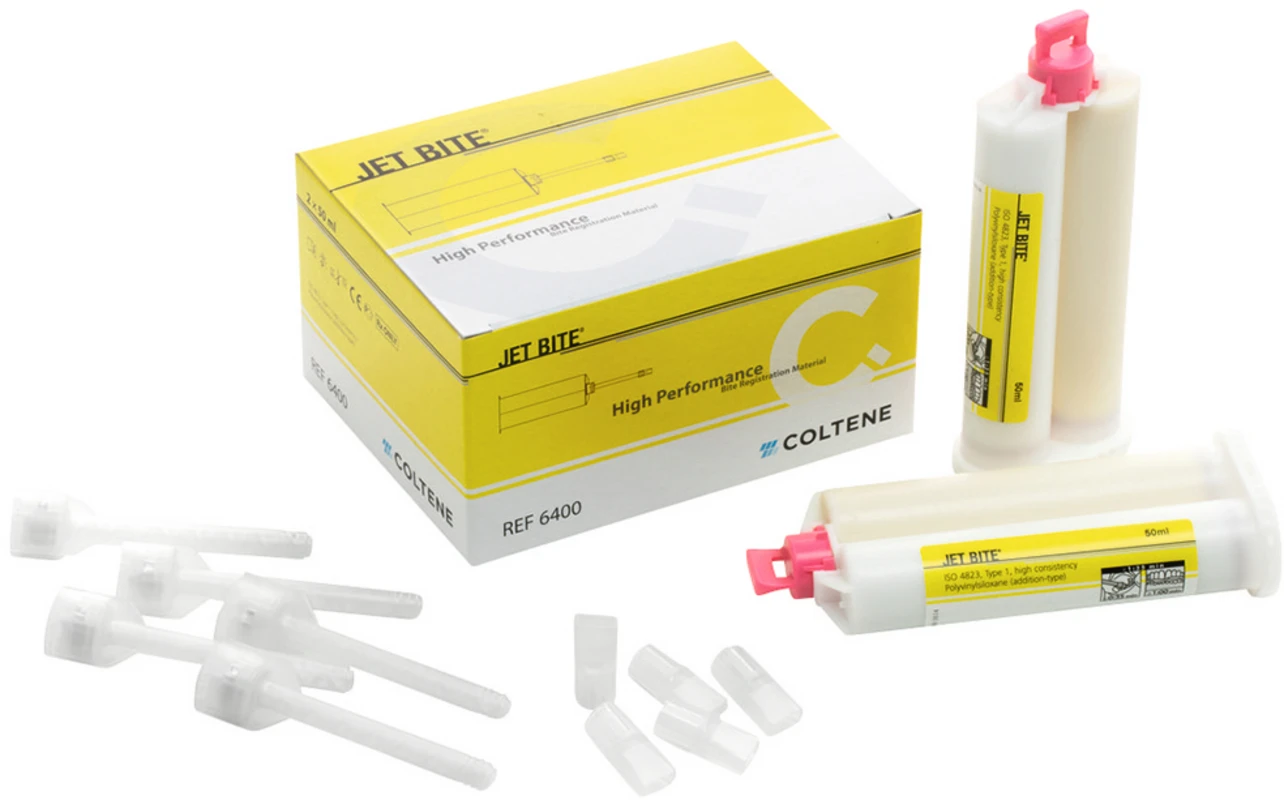 JET BITE Packung 2 x 50 ml Kartusche, 12 Universal Mixing Tips, 12 Spreader Tips JET BITE COLTENE