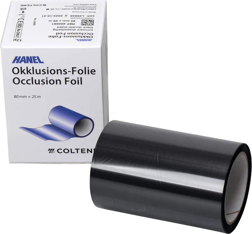 HANEL Occlusions-Folie, doppelseitig 12 µm Spenderbox 25 m schwarz, 80 mm breit